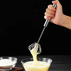 Semi-Automatic Egg Beater Stainless Steel Manual Hand Mixer Self Turning