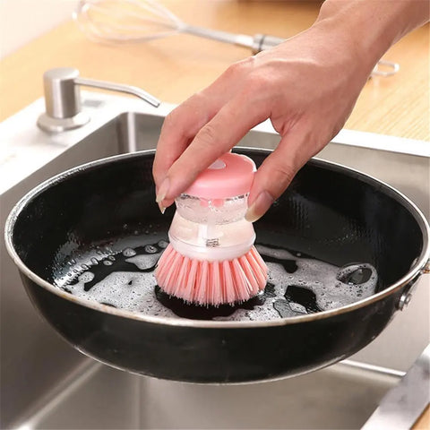 2 In 1 Cleaning Brush with Washing Up Liquid Soap Dispenser