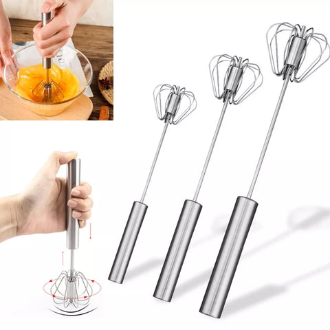 Semi-Automatic Egg Beater Stainless Steel Manual Hand Mixer Self Turning